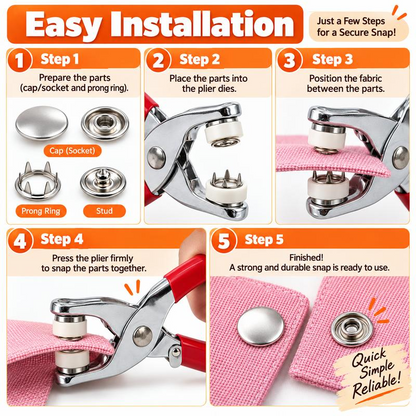 No-Sew Snap Button Repair Kit – Easy Clothing Fixes with Pliers Included!