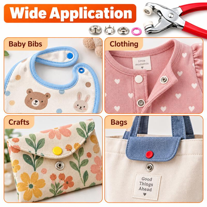 No-sew snap fastener kit with pliers and colorful snaps