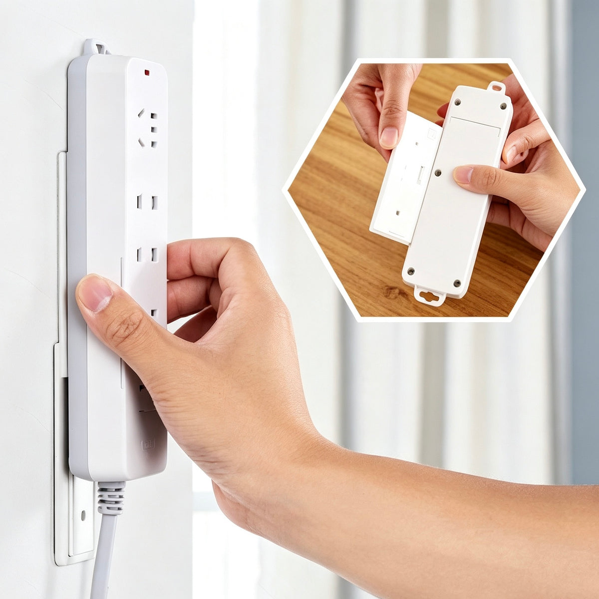 10-Pack Adhesive Power Strip Holder — Punch-Free Wall Mount with Cable Clips for Home & Office