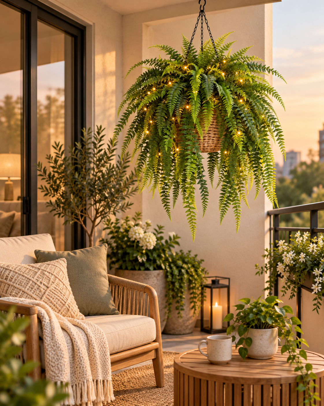 ✨ Glowing Boston Fern with Lights – Realistic Greenery, Zero Maintenance