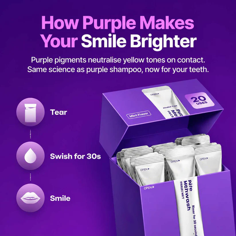 Purple Mouthwash Purple colour correction that neutralises yellow tones in 30 seconds. 20 single-use sachets.