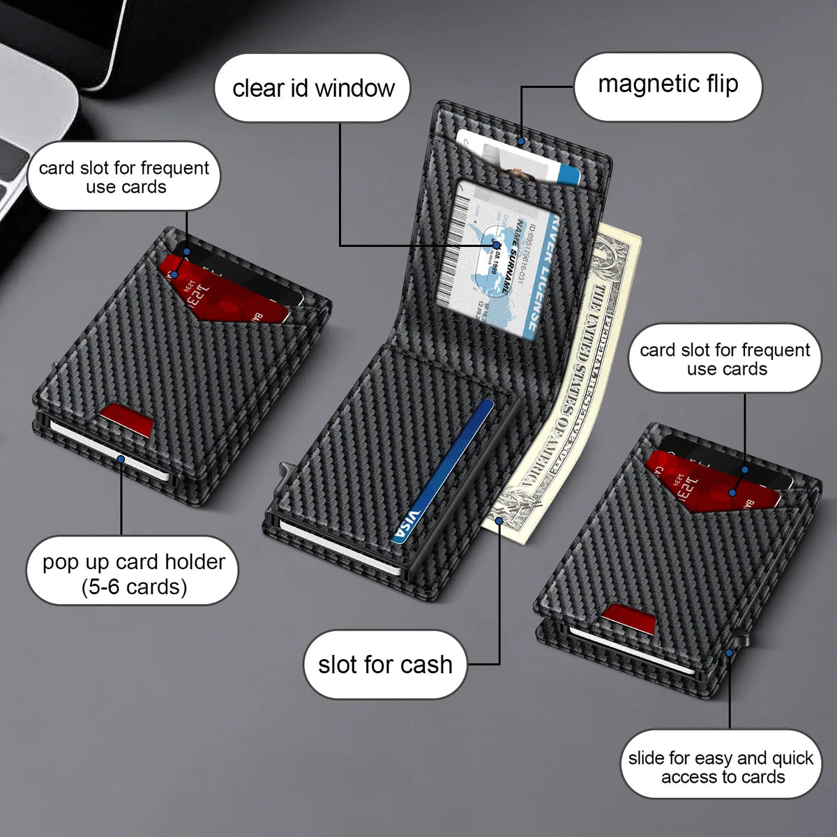 💳 Slim RFID Pop-Up Wallet for Men | Minimalist Bifold Card Holder with Money Clip